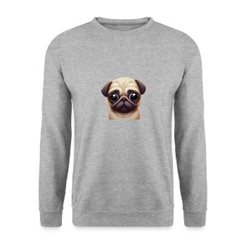 Entzückende Mopskunst - Unisex Pullover - Weißgrau meliert - Vorne - Alina (178cm) & Michal (187cm)