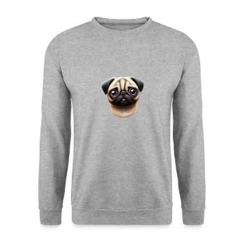 Kunstwerk im Mops-Stil - Unisex Pullover - Weißgrau meliert - Vorne - Alina (178cm) & Michal (187cm)