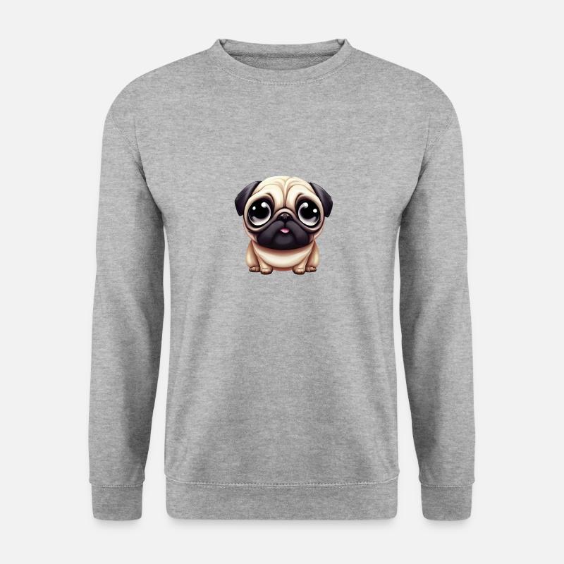Künstlerisches Mopsleben - Unisex Pullover - Weißgrau meliert