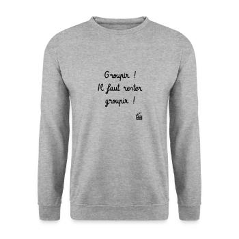 Groupir ! La Septième Compagnie - Réplique Culte - Sweat-shirt Unisexe - gris chiné - Devant - Alina (178cm) & Michal (187cm)