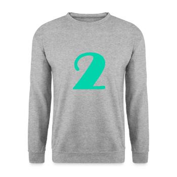 2 JAHRE. 2. JUBILÄUM. GEBURTSTAG 2 JAHRE. 2 - Unisex Pullover - Weißgrau meliert - Vorne - Alina (178cm) & Michal (187cm)