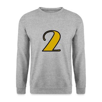 2 JAHRE. 2. JUBILÄUM. GEBURTSTAG 2 JAHRE. 2 - Unisex Pullover - Weißgrau meliert - Vorne - Alina (178cm) & Michal (187cm)