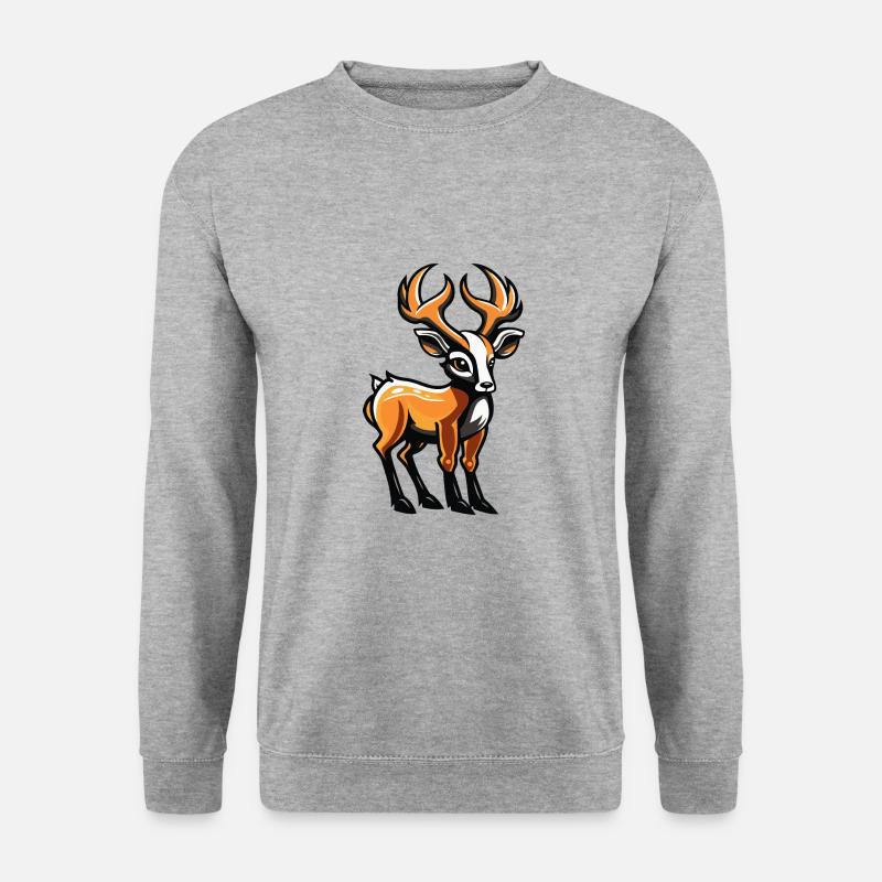 Hirsch Comic - Unisex Pullover - Weißgrau meliert