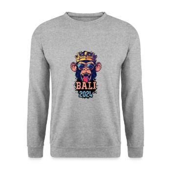 Bali 2024 Party Affe - Unisex Pullover - Weißgrau meliert - Vorne - Alina (178cm) & Michal (187cm)