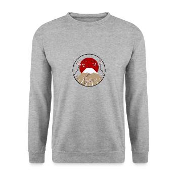 Mount Fuji mit Kirschblütenzweigen - Unisex Pullover - Weißgrau meliert - Vorne - Alina (178cm) & Michal (187cm)