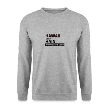 Ostthüringen Merch - Hauptsache Gera - Unisex Pullover - Weißgrau meliert - Vorne - Alina (178cm) & Michal (187cm)