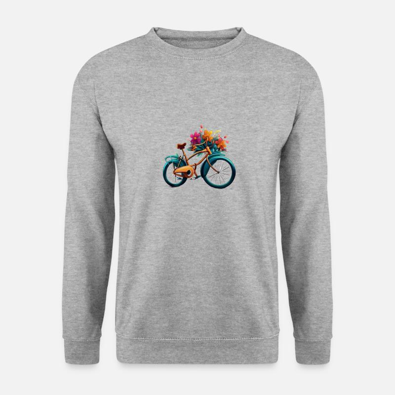 Fahrrad mit Blumen - Unisex Pullover - Weißgrau meliert