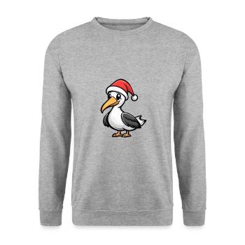 Pelikan Vogel Weihnachten Niedlich - Unisex Pullover - Weißgrau meliert - Vorne - Alina (178cm) & Michal (187cm)