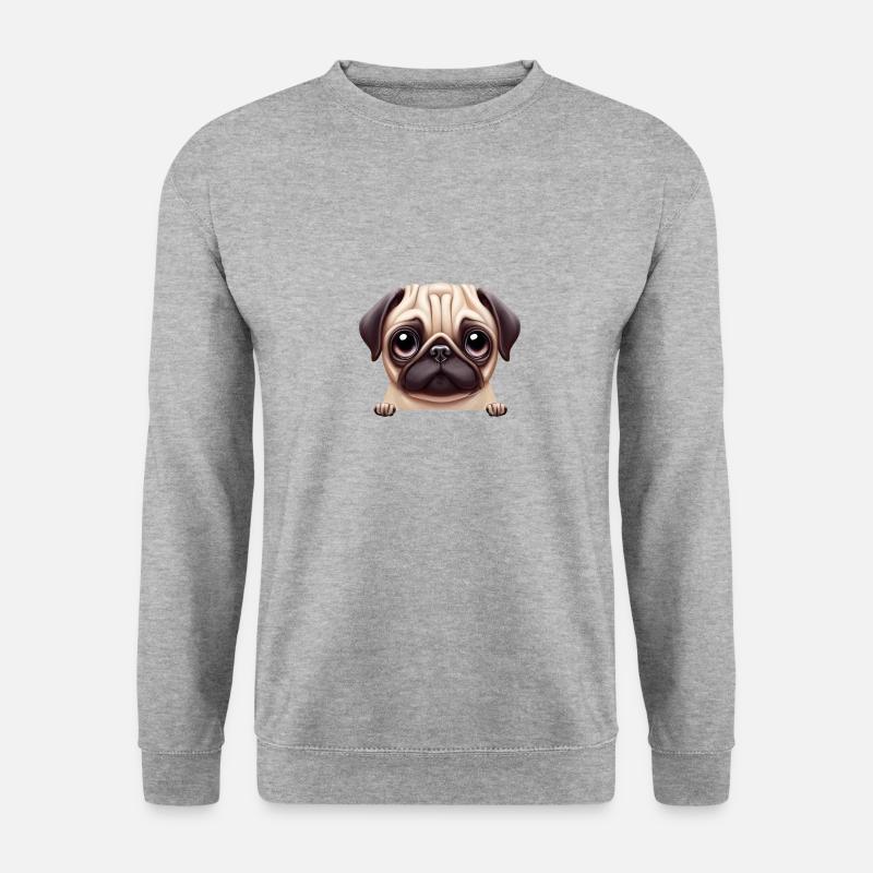 Wunderschönes Mops-Design - Unisex Pullover - Weißgrau meliert
