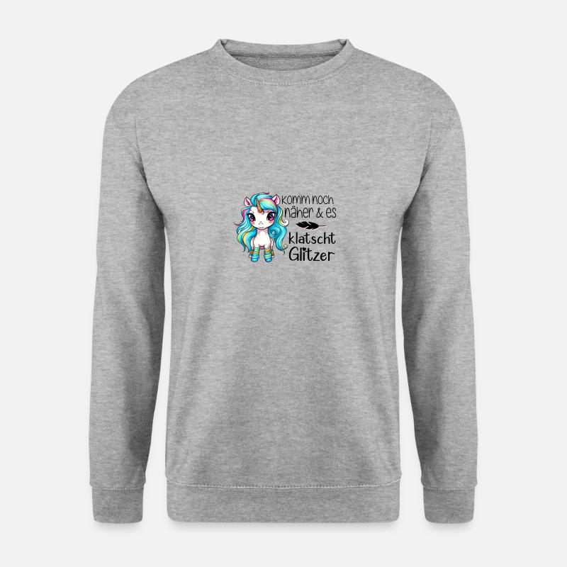 Einhorn & Es Klatscht Glitzer - Unisex Pullover - Weißgrau meliert