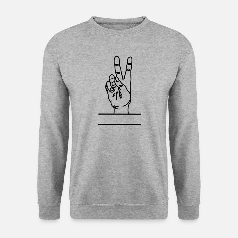 Textraum mit Handgeste Frieden - Unisex Pullover - Weißgrau meliert