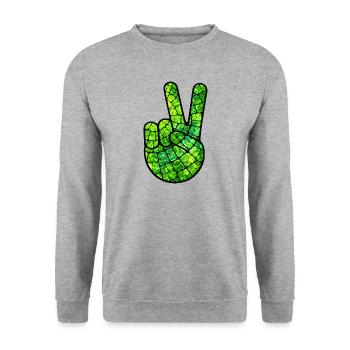 Friedenszeichenhand Grün - Unisex Pullover - Weißgrau meliert - Vorne - Alina (178cm) & Michal (187cm)