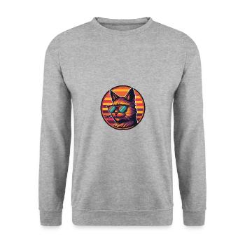 Katze Comic Cool Sommer - Unisex Pullover - Weißgrau meliert - Vorne - Alina (178cm) & Michal (187cm)