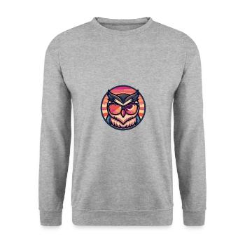 Eule Comic Cool Sommer - Unisex Pullover - Weißgrau meliert - Vorne - Alina (178cm) & Michal (187cm)
