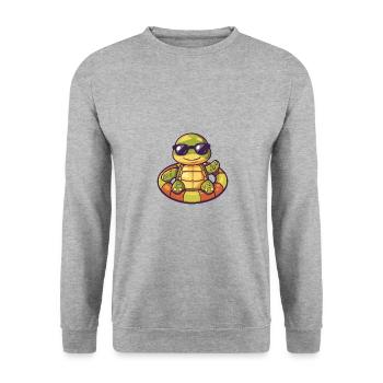Schildkröte Comic Cool - Unisex Pullover - Weißgrau meliert - Vorne - Alina (178cm) & Michal (187cm)