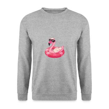 Flamingo Comic Cool - Unisex Pullover - Weißgrau meliert - Vorne - Alina (178cm) & Michal (187cm)