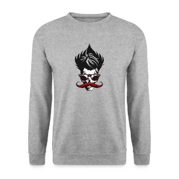 tete de mort moustache crane cheveux coiffure lune - Sweat-shirt Unisexe - gris chiné - Devant - Alina (178cm) & Michal (187cm)