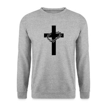 CROSS JESUS CHRIST Idée cadeau de couronne d'épine - Sweat-shirt Unisexe - gris chiné - Devant - Alina (178cm) & Michal (187cm)