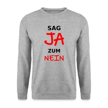 Sag JA zum NEIN lustiger Spruch anti demonstrieren - Unisex Pullover - Weißgrau meliert - Vorne - Alina (178cm) & Michal (187cm)