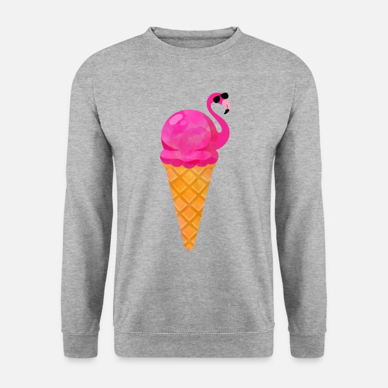 Ice Eiscreme Waffeleis Eiskugel Flamingo Eis - Unisex Pullover - Weißgrau meliert