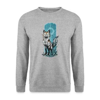 Ethereal Fox Spirit: Mystical Blue Flame Fox - Unisex Sweatshirt - salt & pepper - Front - Alina (178cm) & Michal (187cm)