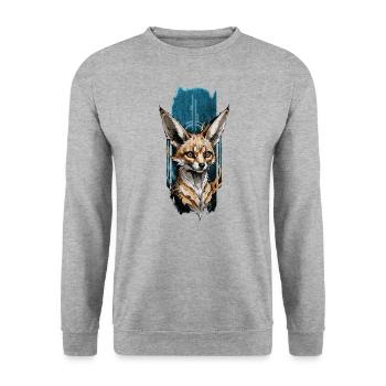 Wüsten-Sprite: Fennec Fox - Unisex Pullover - Weißgrau meliert - Vorne - Alina (178cm) & Michal (187cm)