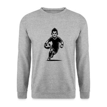 Dynamischer Fussballspieler mit Ball - Unisex Pullover - Weißgrau meliert - Vorne - Alina (178cm) & Michal (187cm)