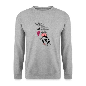 humour alcool raisin boire bretagne vache raisin1 - Sweat-shirt Unisexe - gris chiné - Devant - Alina (178cm) & Michal (187cm)