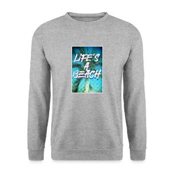 Life's a beach Poster Hochformat - Unisex Pullover - Weißgrau meliert - Vorne - Alina (178cm) & Michal (187cm)