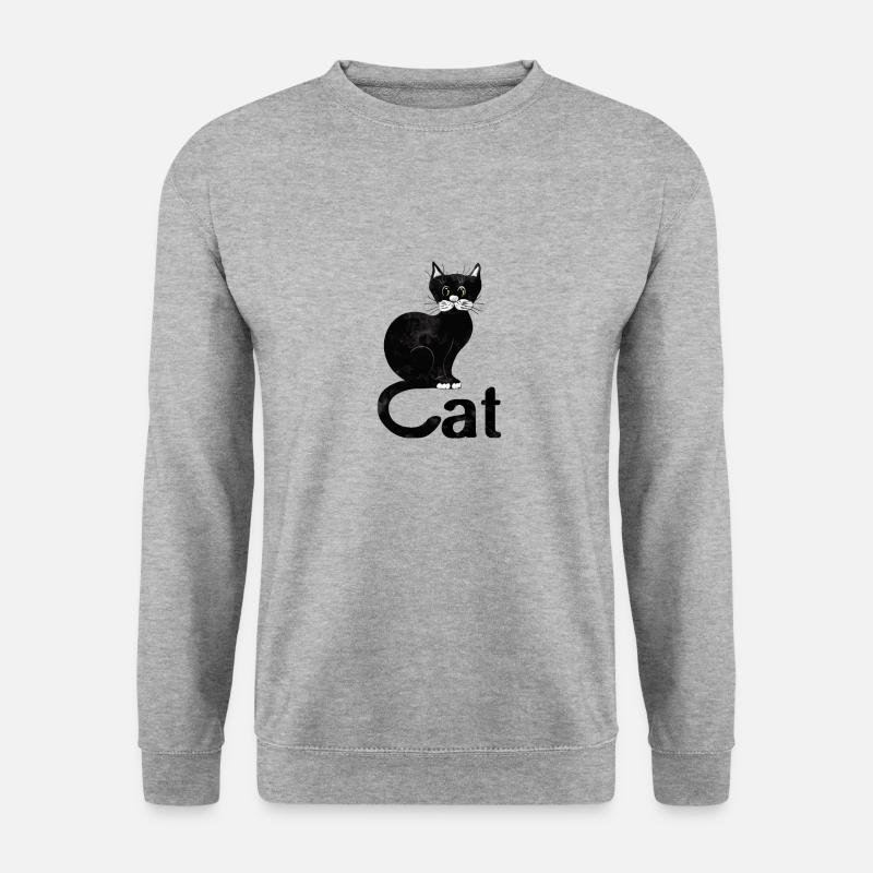 Schwarze Katze zum Glück - Unisex Pullover - Weißgrau meliert