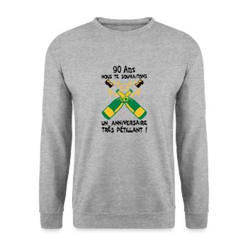 90 ans bouteille petillant anniversaire - Sweat-shirt Unisexe - gris chiné - Devant - Alina (178cm) & Michal (187cm)