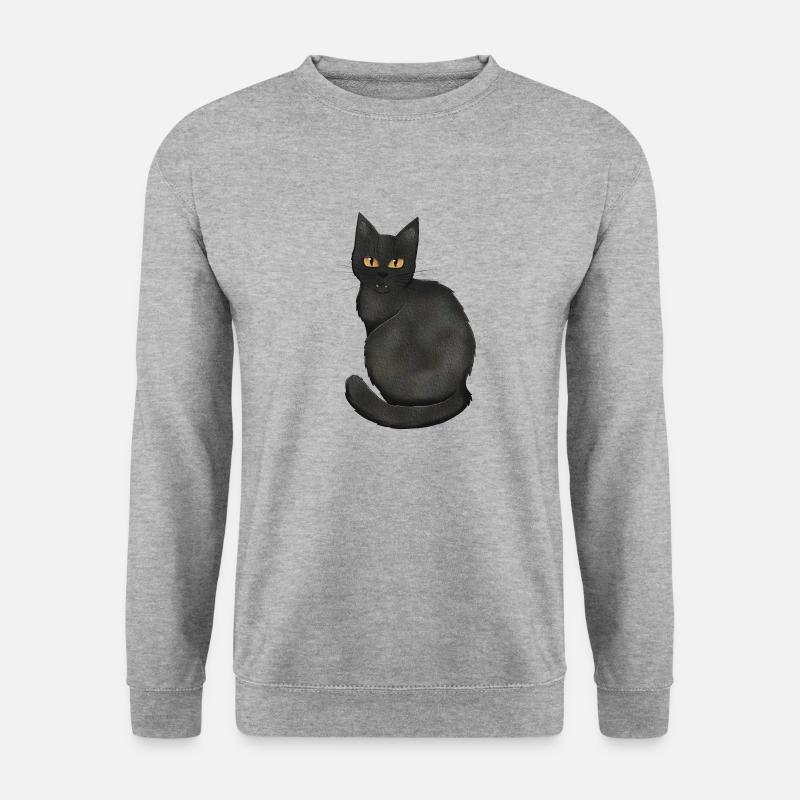 Schwarze Katze - Unisex Pullover - Weißgrau meliert