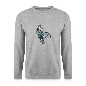 CAT RIDING A DIRT BIKE - TRAILS BIKE CAT - Unisex Sweatshirt - salt & pepper - Front - Alina (178cm) & Michal (187cm)