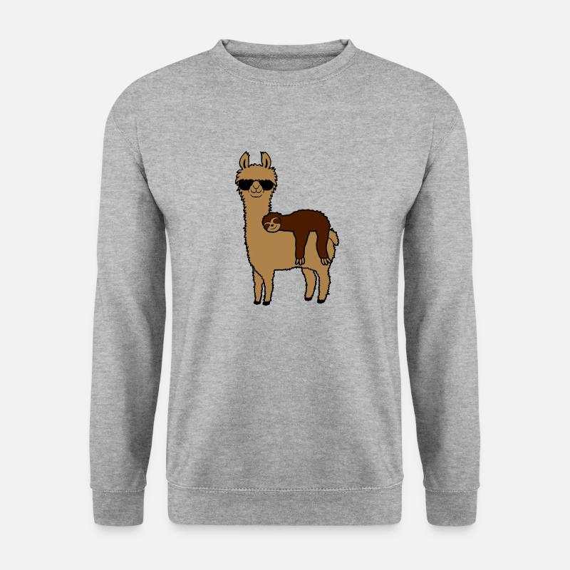 Faultier Lama Freunde schlafen - Unisex Pullover - Weißgrau meliert