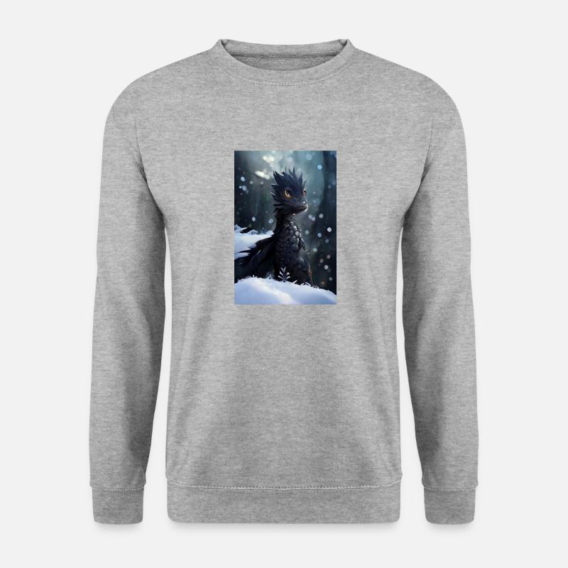 Junger schwarzer Drache - Unisex Pullover - Weißgrau meliert