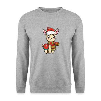 Baby Alpaka Weihnachtsmann Weihnachten Geschenk - Unisex Pullover - Weißgrau meliert - Vorne - Alina (178cm) & Michal (187cm)