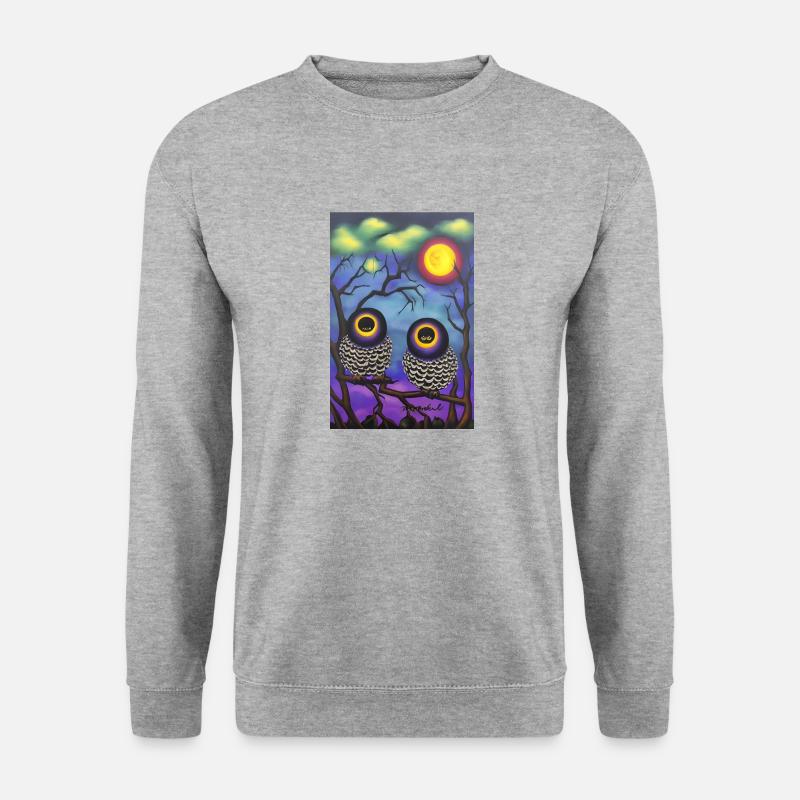 Eulen im Mond - Unisex Pullover - Weißgrau meliert