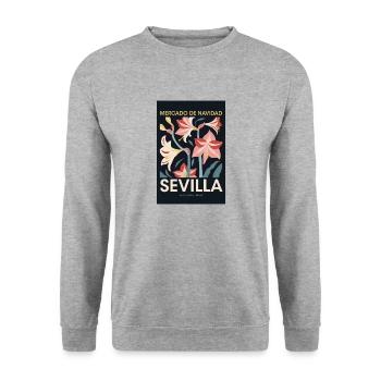 Weihnachtsmarkt Sevilla Poster Spain 1960 - Unisex Pullover - Weißgrau meliert - Vorne - Alina (178cm) & Michal (187cm)