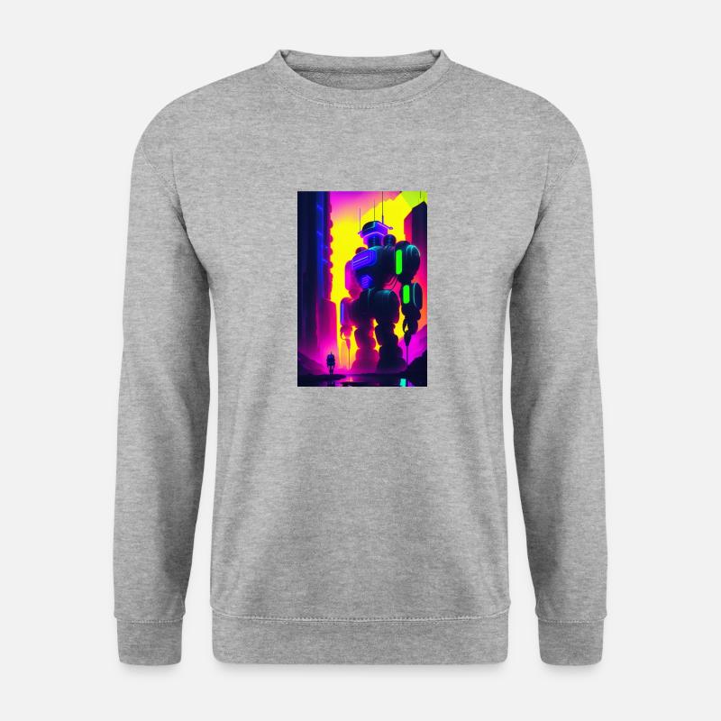 Pink-Lila-Roboter - Unisex Pullover - Weißgrau meliert