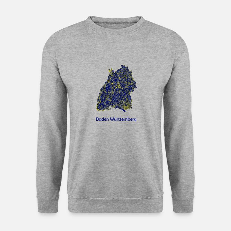 Abstrakte Baden Württemberg Straßen Karte - Unisex Pullover - Weißgrau meliert