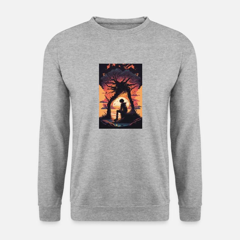 Junge im Sonnenuntergang Geschenk - Unisex Pullover - Weißgrau meliert
