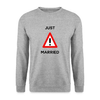 GERADE VERHEIRATET. Junggesellinnenabschied. HEILIGER VALENTIN. PAAR. LIEBE - Unisex Pullover - Weißgrau meliert - Vorne - Alina (178cm) & Michal (187cm)