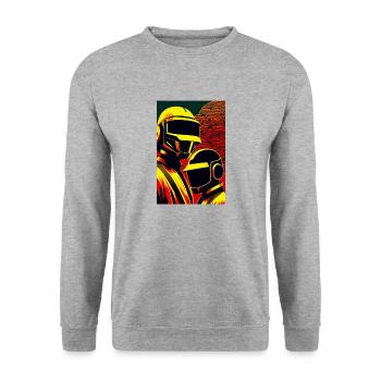 im Stil eines Holzschnitts 2 - Unisex Pullover - Weißgrau meliert - Vorne - Alina (178cm) & Michal (187cm)