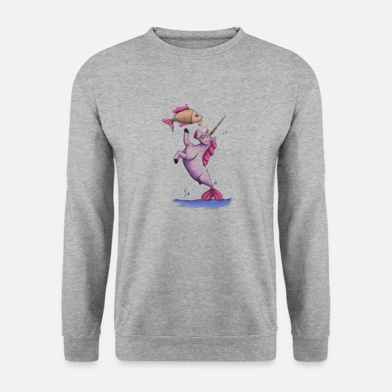 Einhorn Fisch Niedlich - Unisex Pullover - Weißgrau meliert