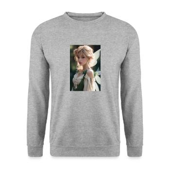 Smaragd-Verzauberung: Schönes Feenmädchen in - Unisex Pullover - Weißgrau meliert - Vorne - Alina (178cm) & Michal (187cm)