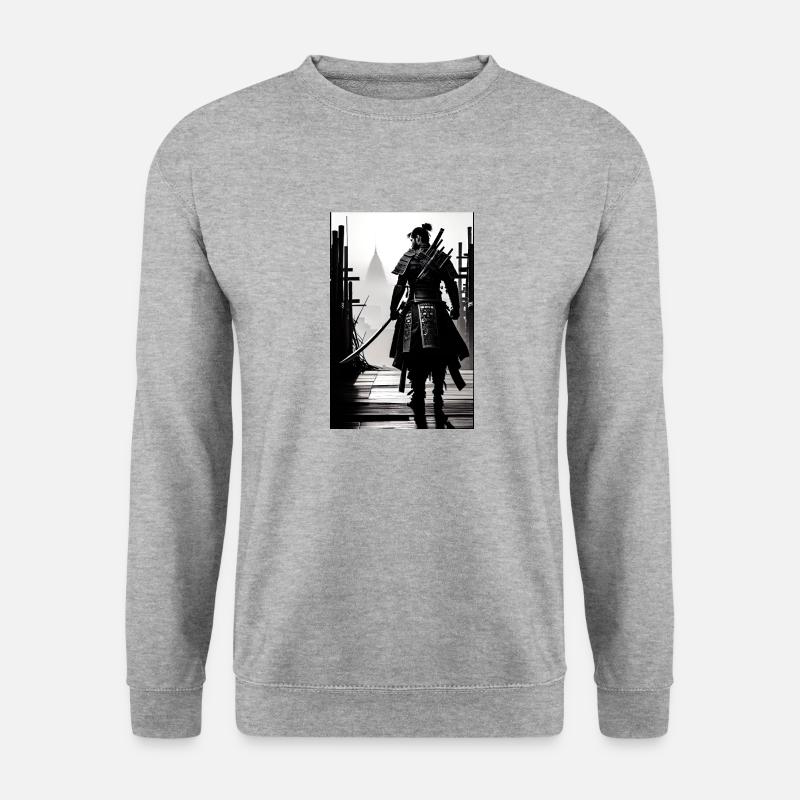 Samurai Schwarz und Weiß Design - Unisex Pullover - Weißgrau meliert