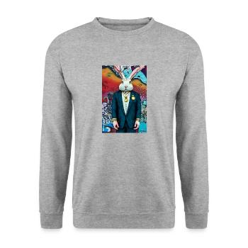 Lapin en costume | moderne, style urbain, coloré - Sweat-shirt Unisexe - gris chiné - Devant - Alina (178cm) & Michal (187cm)