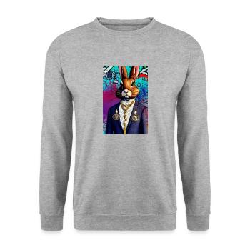 Lapin d’affaires, style urbain moderne | Pop art - Sweat-shirt Unisexe - gris chiné - Devant - Alina (178cm) & Michal (187cm)