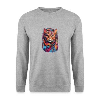 Katze in der Kapuze - Unisex Pullover - Weißgrau meliert - Vorne - Alina (178cm) & Michal (187cm)