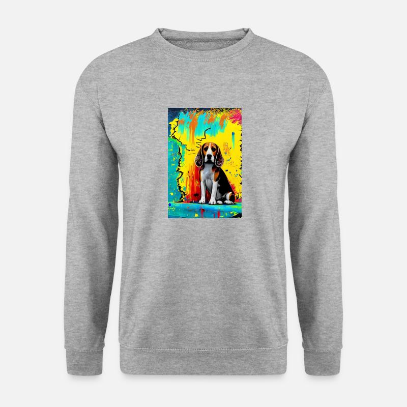 Modernes Pop-Art Print | bunt | Beagle Hund - Unisex Pullover - Weißgrau meliert